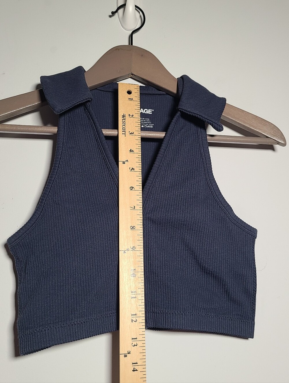 Garage Navy Ribbed Collared Crop Tank Top Size P/S - Picture 4 of 7